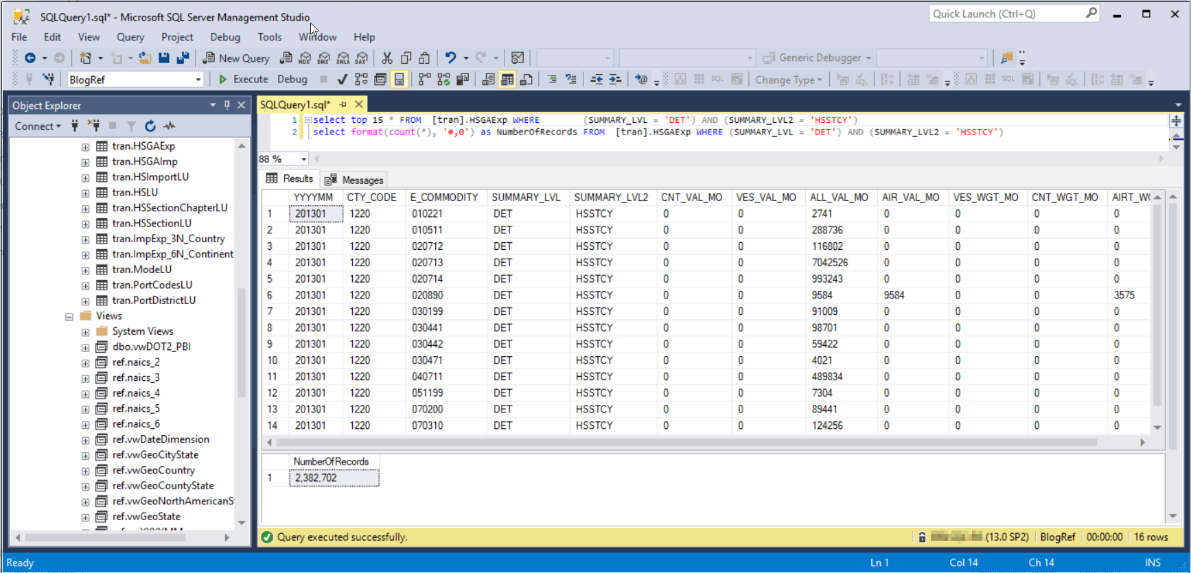 Raw Census Export data, SQL Server