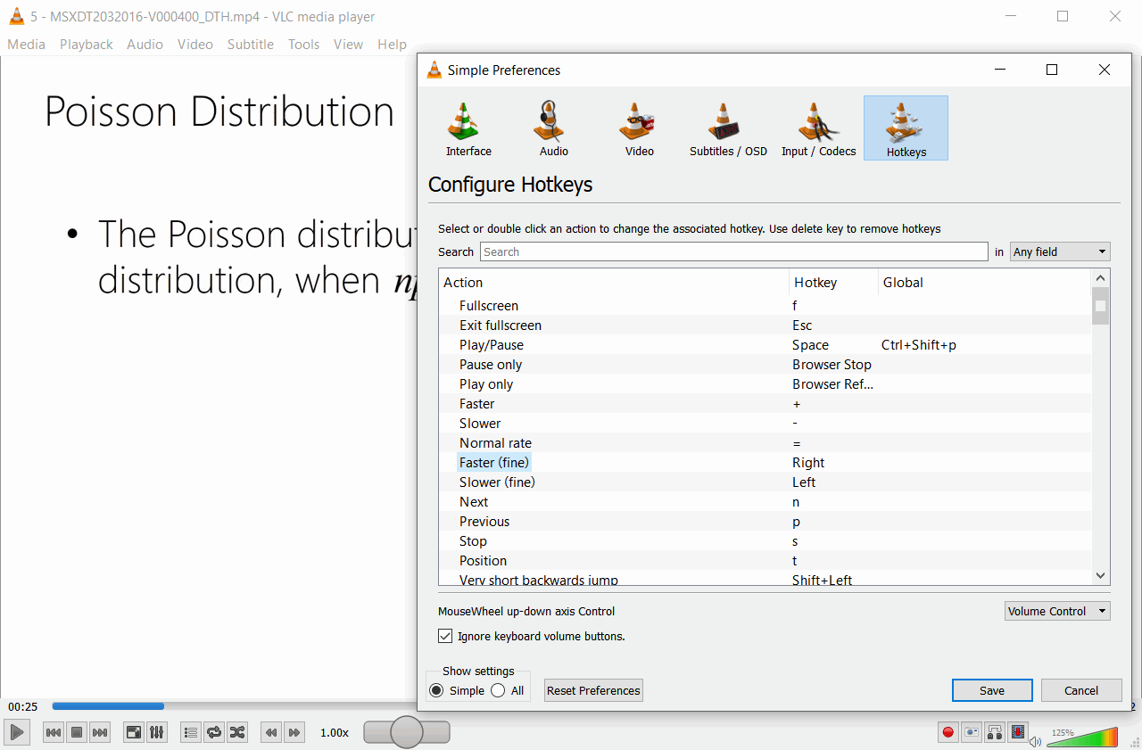 Use VLC Media Player Hot Keys to adjust MPP video playback speed